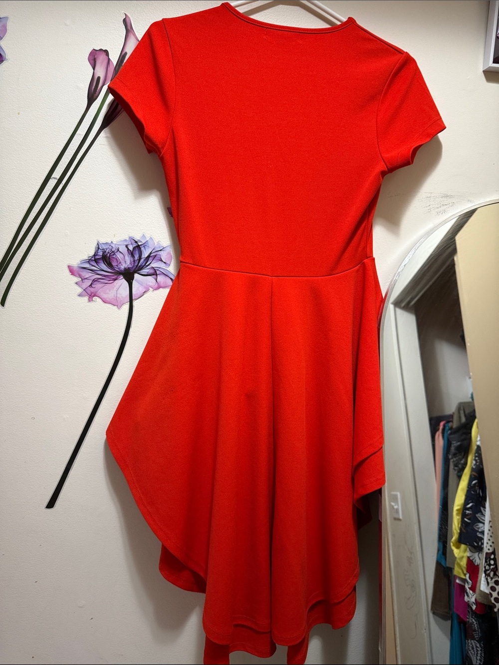 Revamped Bold Red High-Low Ruffle Dress - Picture 2 of 4